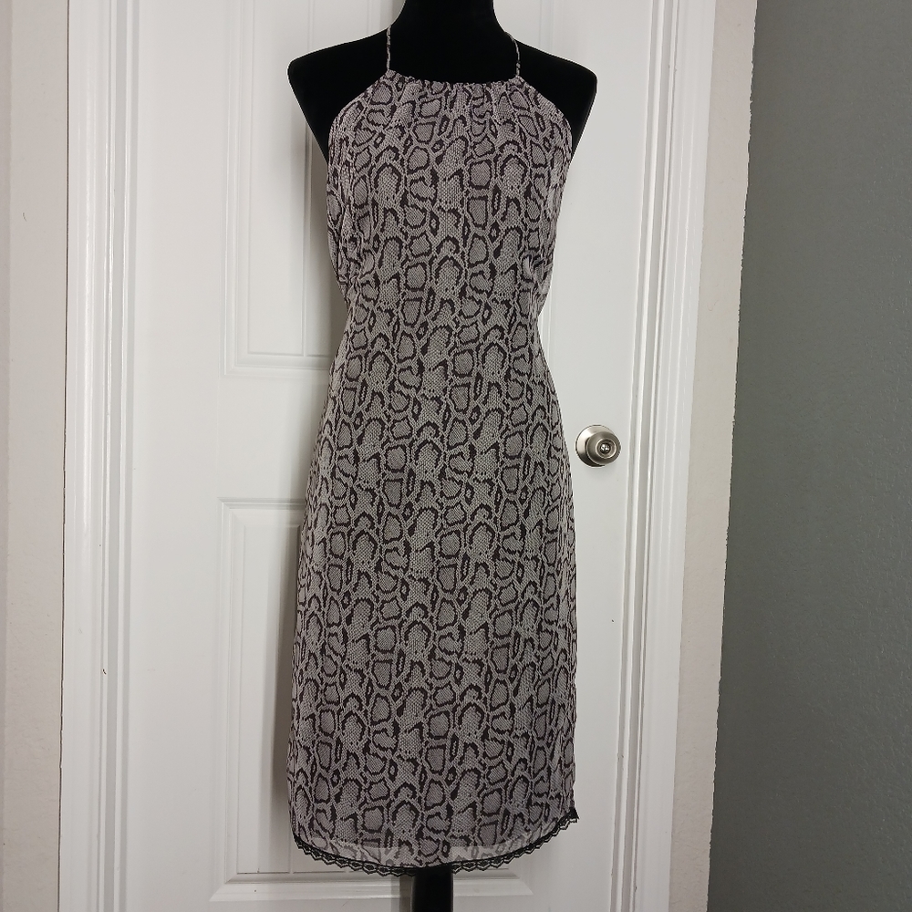 Max Studio Snake Print Strappy Black Backless Slip Dress Medium